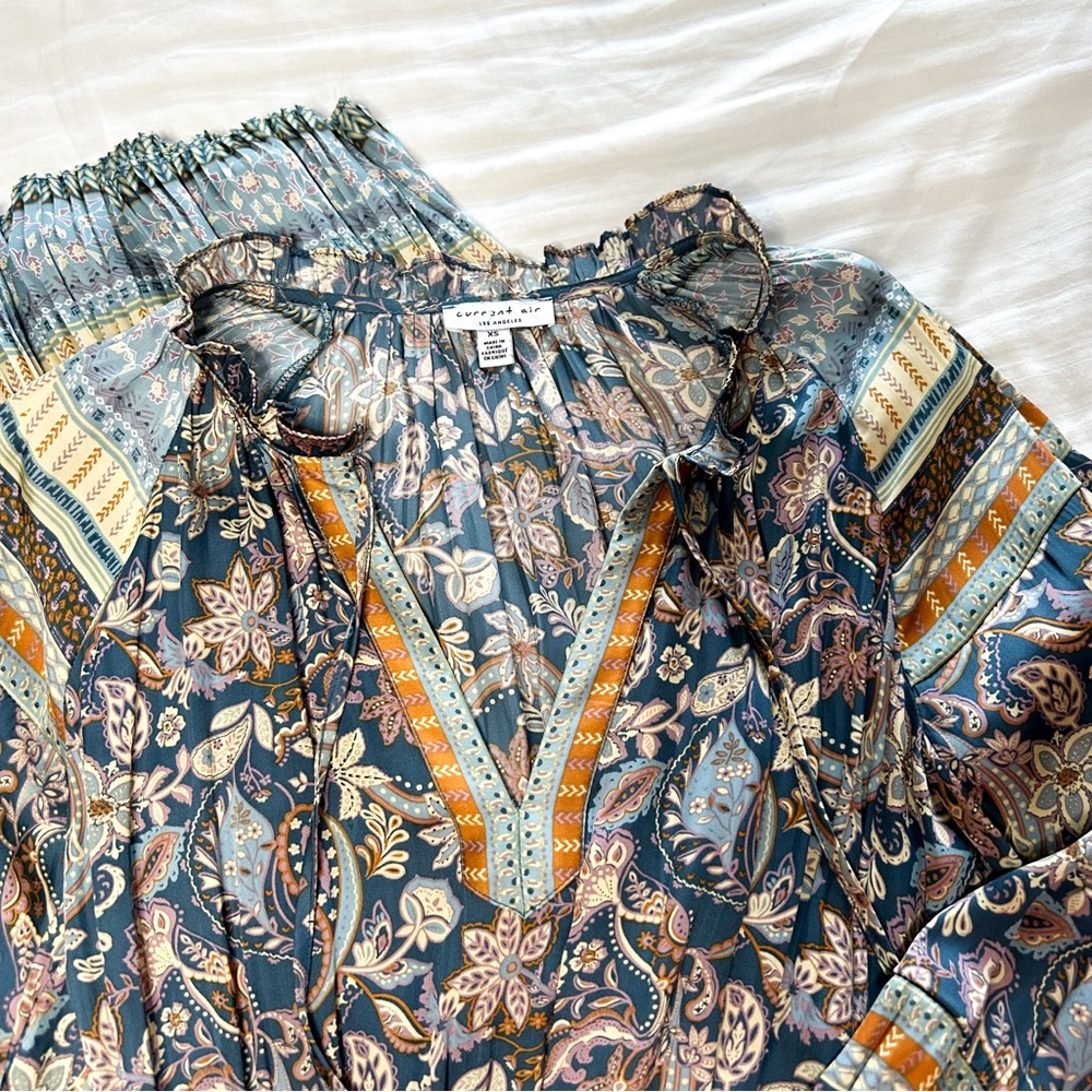 CURRENT AIR// Floral Paisley Printed Smocked Dress